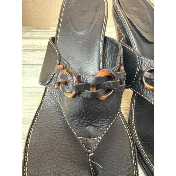 Frye Black Leather Thong Sandals Tortoise Chain Detail Women’s Sz 9 Pre-owned - Picture 14 of 14